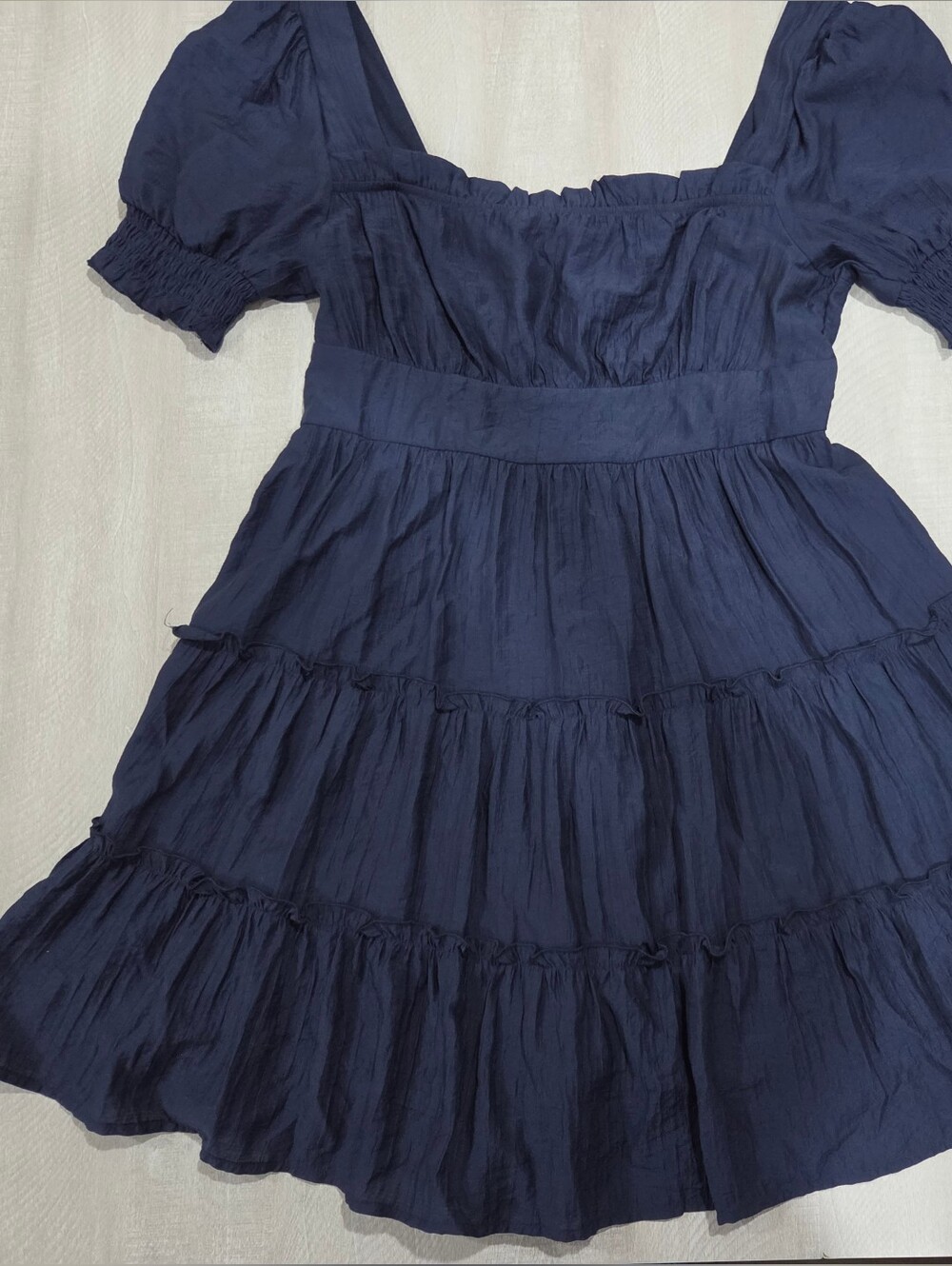 MINE Navy Square-Neck Tiered Puff Sleeve Mini Dress - Picture 2 of 3